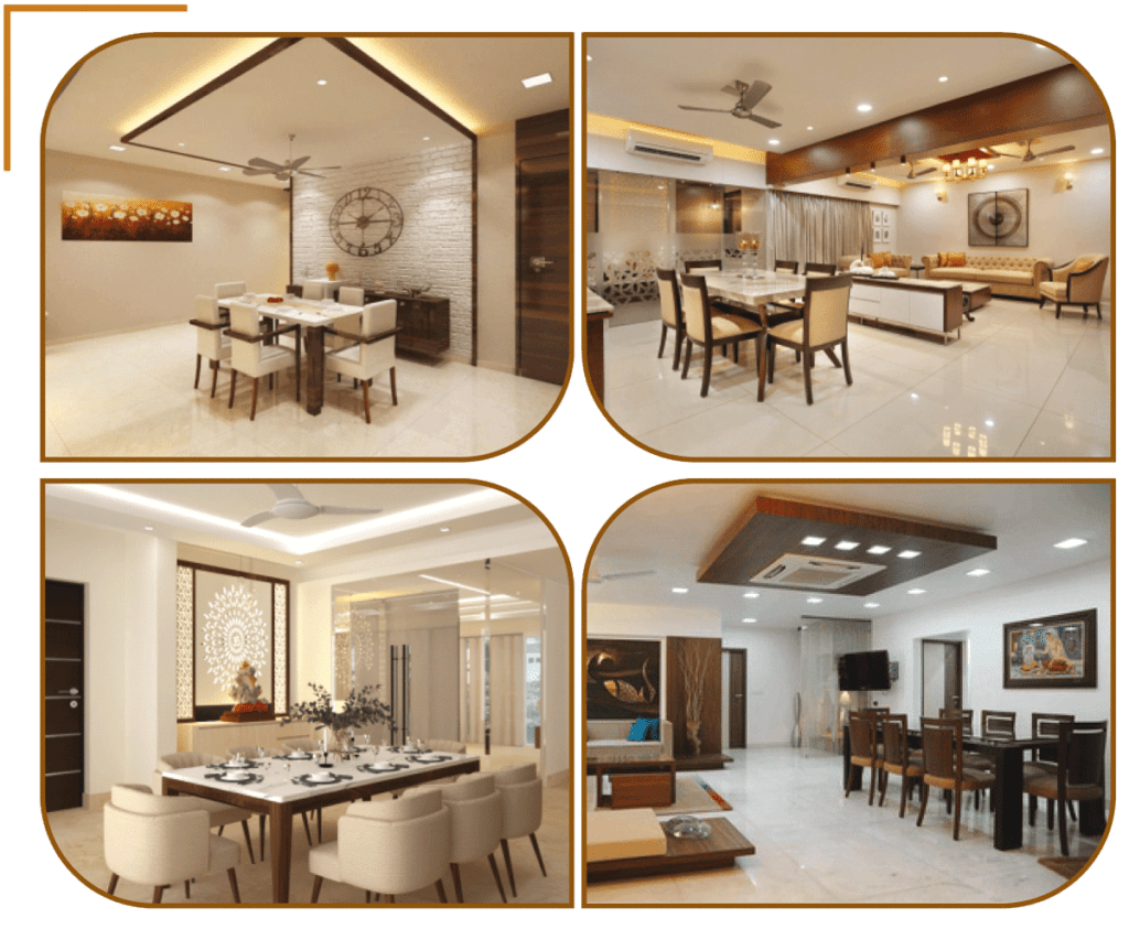 Dining Room interior decoration in kolkata, residential interior designers in kolkata, square and angle dining room designs,